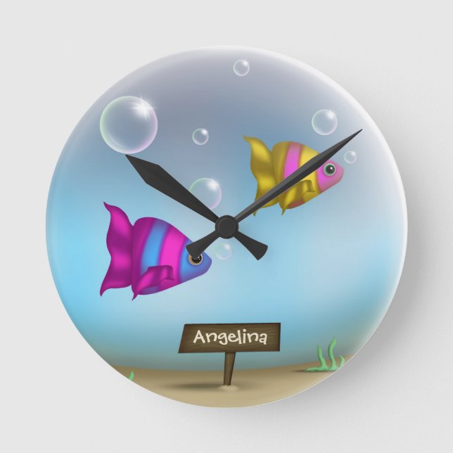 Aquarium Fish Bowl Round Personalised Wall Clock (Front)