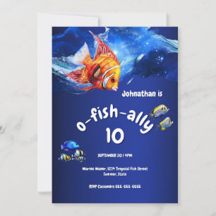 Aquarium fish nautical party boys theme invitation