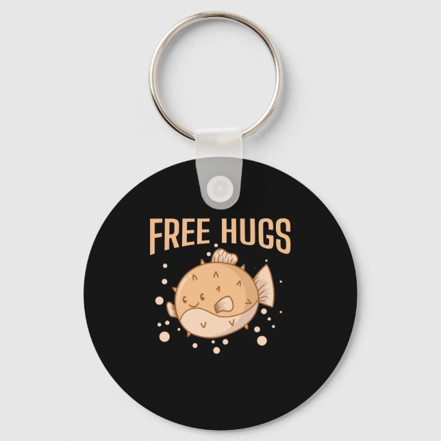 Aquarium Free Hugs Pufferfish Key Ring (Front)