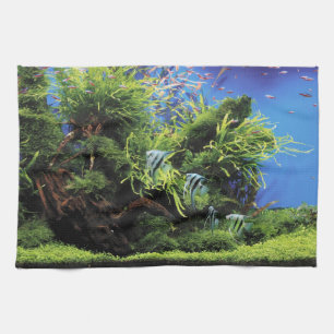 Aquarium Layout of Freshwater Angelfishes Tea Towel