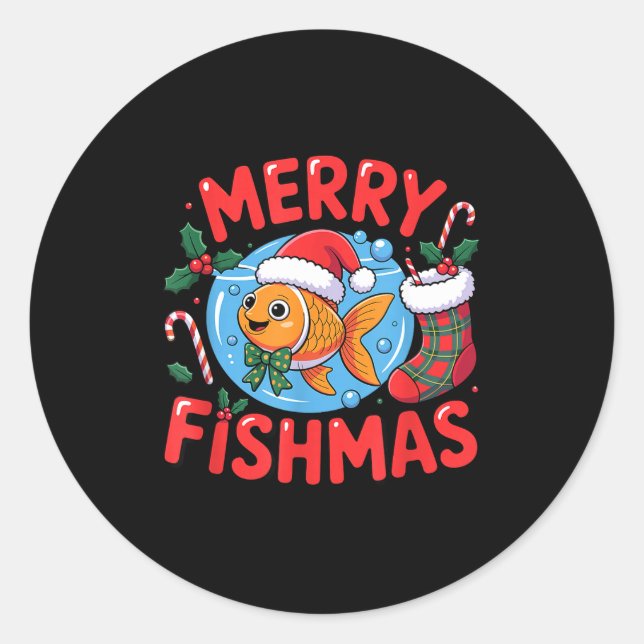 Aquarium Lover Trocal Fiank Christmas Merry Fishma Classic Round Sticker (Front)