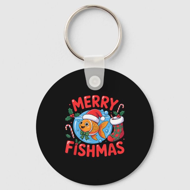 Aquarium Lover Trocal Fiank Christmas Merry Fishma Key Ring (Front)