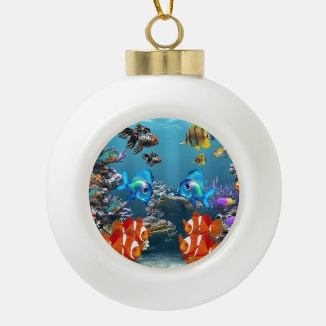 Aquarium Style Ceramic Ball Christmas Ornament (Front)