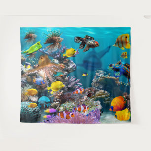 Aquarium Underwater Scene Fish with Shark Tapestry