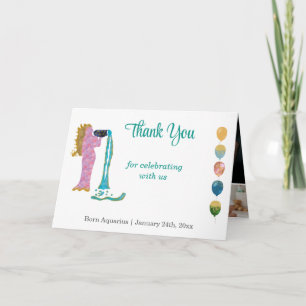 Aquarius 1st Birthday Gold & Photo Thank You Card