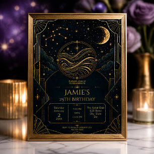 Aquarius 25th Birthday Invitation Celestial Zodiac