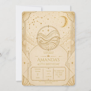 Aquarius 40th Birthday Invitation   Champagne Gold