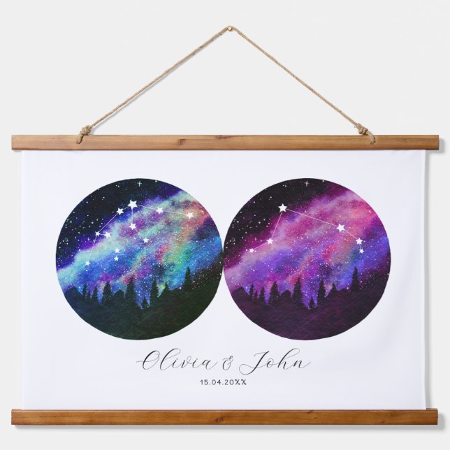 Aquarius Aries Personalised Couples Horoscope Hanging Tapestry (Front)