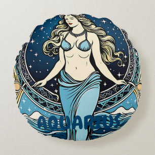 Aquarius Astrology Sign Round Cushion