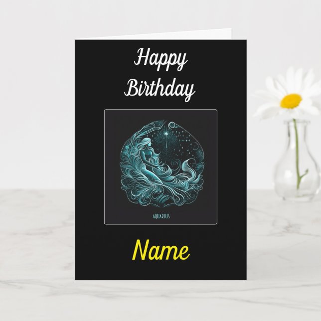 Aquarius Astrology Star Designed Birthday Card (Small Plant)