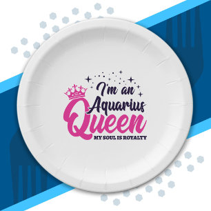 Aquarius Birthday Queen Astrology Zodiac Sign Soul Paper Plate