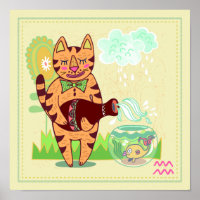 Aquarius Cat Zodiac Nursery Print
