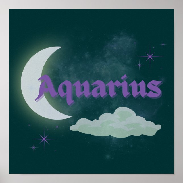 Aquarius Celestial Moon Cloud Stars Astrology Art Poster (Front)