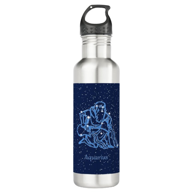 Aquarius Constellation and Zodiac Sign with Stars  710 Ml Water Bottle (Front)