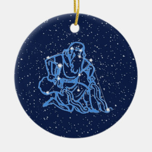 Aquarius Constellation and Zodiac Sign with Stars  Ceramic Tree Decoration