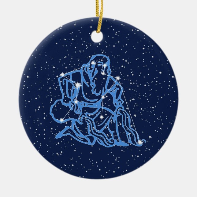 Aquarius Constellation and Zodiac Sign with Stars  Ceramic Tree Decoration (Front)