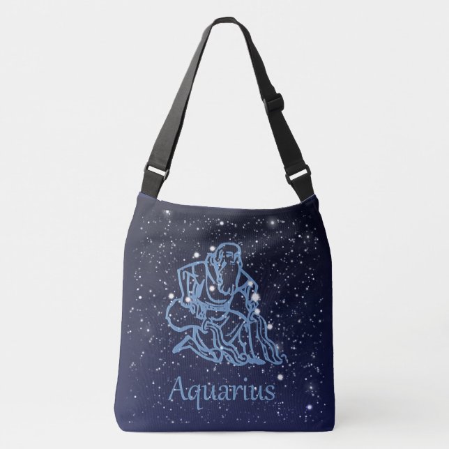 Aquarius Constellation and Zodiac Sign with Stars Crossbody Bag (Front)