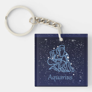 Aquarius Constellation and Zodiac Sign with Stars Key Ring