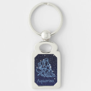 Aquarius Constellation and Zodiac Sign with Stars Key Ring