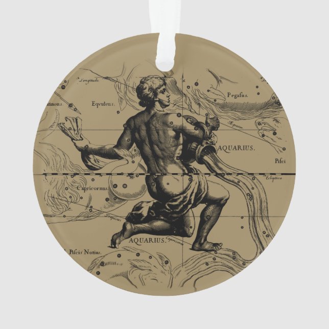 Aquarius Constellation Hevelius 1690 Engraving Ornament (Back)
