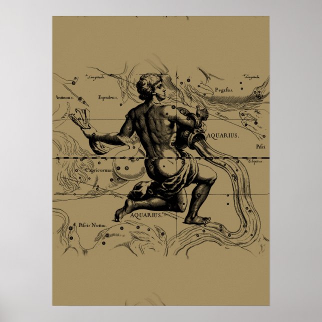 Aquarius Constellation Map by Hevelius Poster (Front)