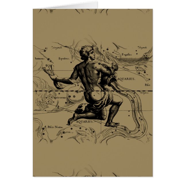 Aquarius Constellation Map Hevelius 1690 on Taupe (Front)