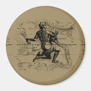 Aquarius Constellation Map Hevelius 1690 on Taupe Magnet