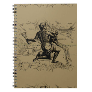 Aquarius Constellation Map Hevelius 1690 on Taupe Spiral Notebook