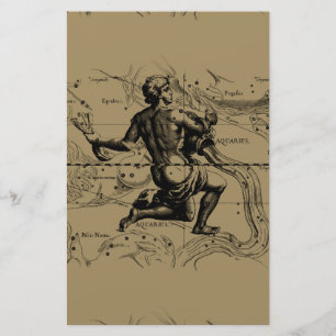 Aquarius Constellation Map Hevelius 1690 on Taupe Stationery
