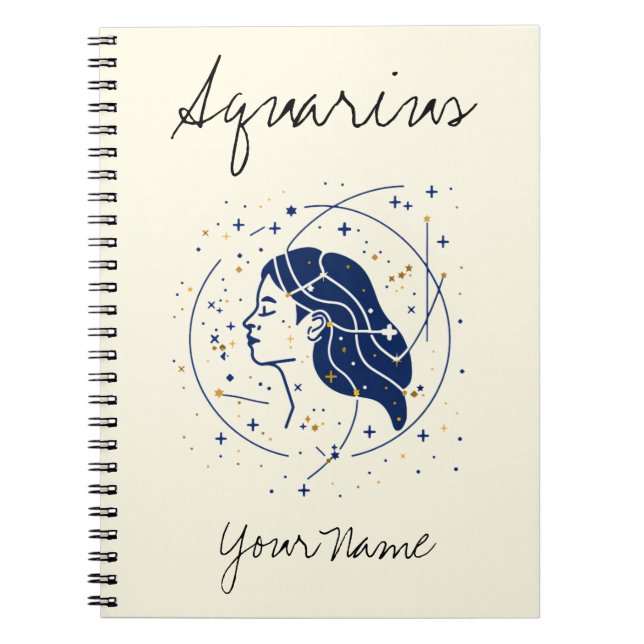 Aquarius Constellation Minimalist Line Art Notebook (Front)