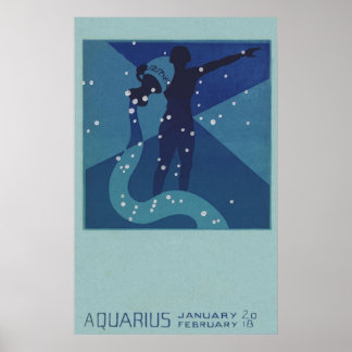 Aquarius Constellation, Vintage Zodiac Astrology Poster