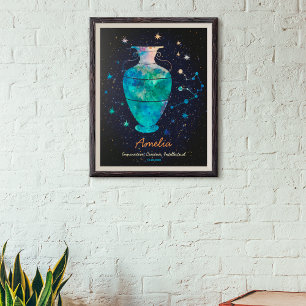 Aquarius Constellation Zodiac Watercolor Galaxy Poster