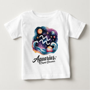 Aquarius Cosmic Dreamer Watercolor Zodiac Sign Baby T-Shirt