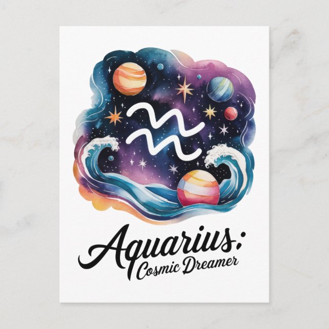 Aquarius Cosmic Dreamer Watercolor Zodiac Sign Postcard (Front)