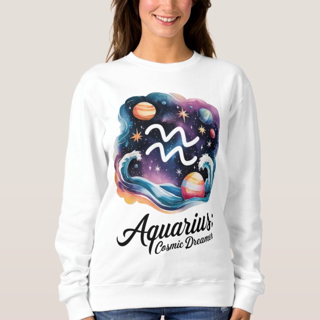 Aquarius Cosmic Dreamer Watercolor Zodiac Sign Sweatshirt (Front)