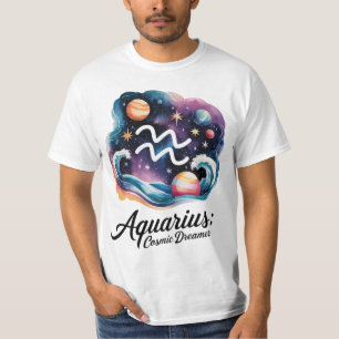Aquarius Cosmic Dreamer Watercolor Zodiac Sign T-Shirt