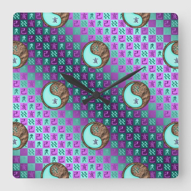 Aquarius & Earth Boar Square Wall Clock (Front)