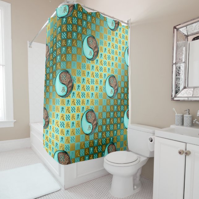 Aquarius & Earth Dragon Shower Curtain (In Situ)