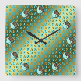 Aquarius & Earth Dragon Square Wall Clock