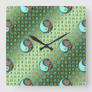 Aquarius & Earth Dragon Square Wall Clock
