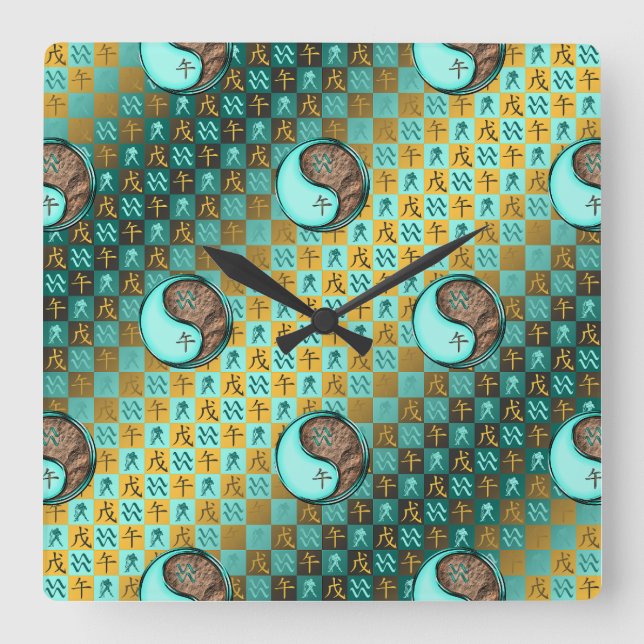 Aquarius & Earth Horse Square Wall Clock (Front)