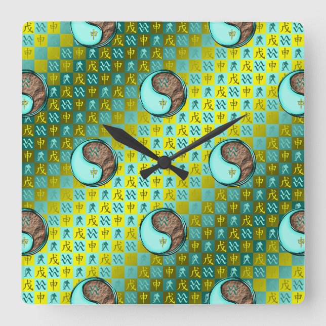 Aquarius & Earth Monkey Square Wall Clock (Front)