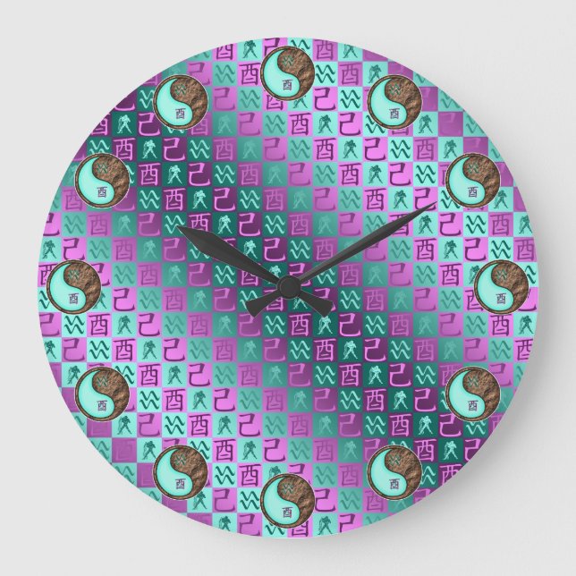 Aquarius & Earth Rooster Large Clock (Front)