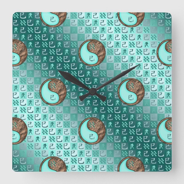 Aquarius & Earth Snake Square Wall Clock (Front)