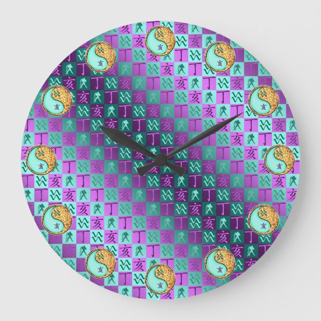 Aquarius & Fire Boar Large Clock (Front)