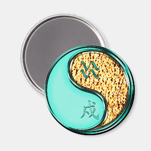 Aquarius & Fire Dog Keychain Magnet