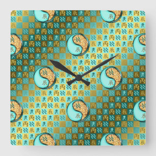 Aquarius & Fire Dragon Square Wall Clock