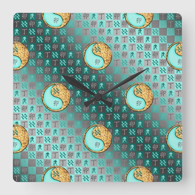 Aquarius & Fire Rabbit Square Wall Clock (Front)
