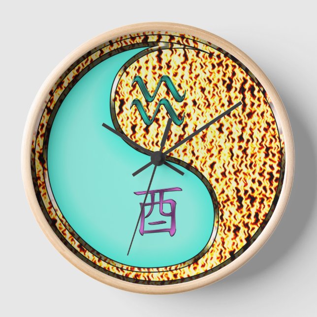 Aquarius & Fire Rooster Clock (Front)