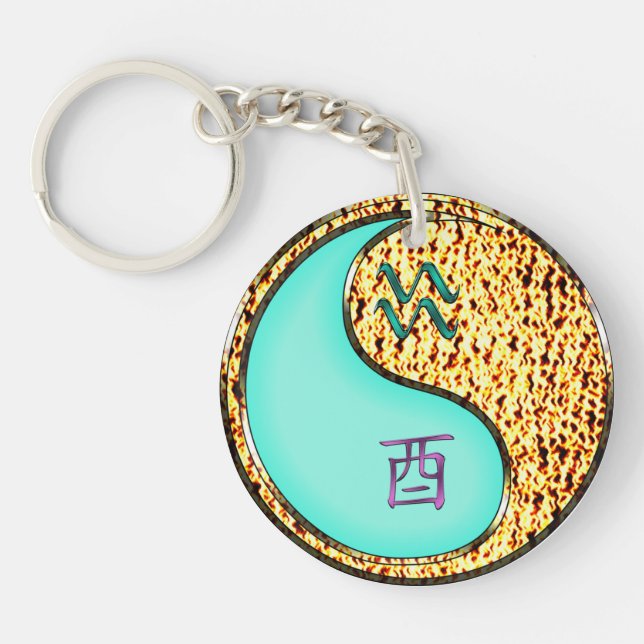 Aquarius & Fire Rooster Key Ring (Front)